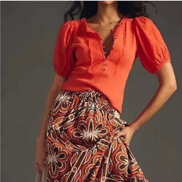 Anthropologie Tops - Anthropologie Pilcro Bella Henley Puff Sleeve Top